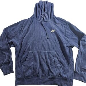Nike Hoodie Mens Medium Blue Pullover Fleece Kangaroo Pocket Swoosh Logo Casual